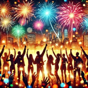Feu d’artifice illuminant la nuit pour célébrer la saint-sylvestre à travers le monde.