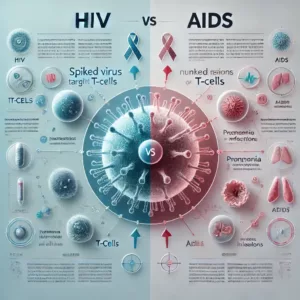 schéma expliquant la différence entre VIH et SIDA.