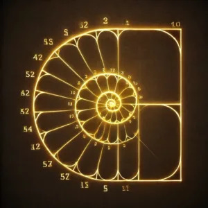 Spirale de Fibonacci dorée sur fond sombre, illustrant la célèbre séquence mathématique.