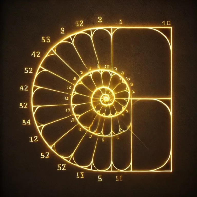 Spirale de Fibonacci dorée sur fond sombre, illustrant la célèbre séquence mathématique.