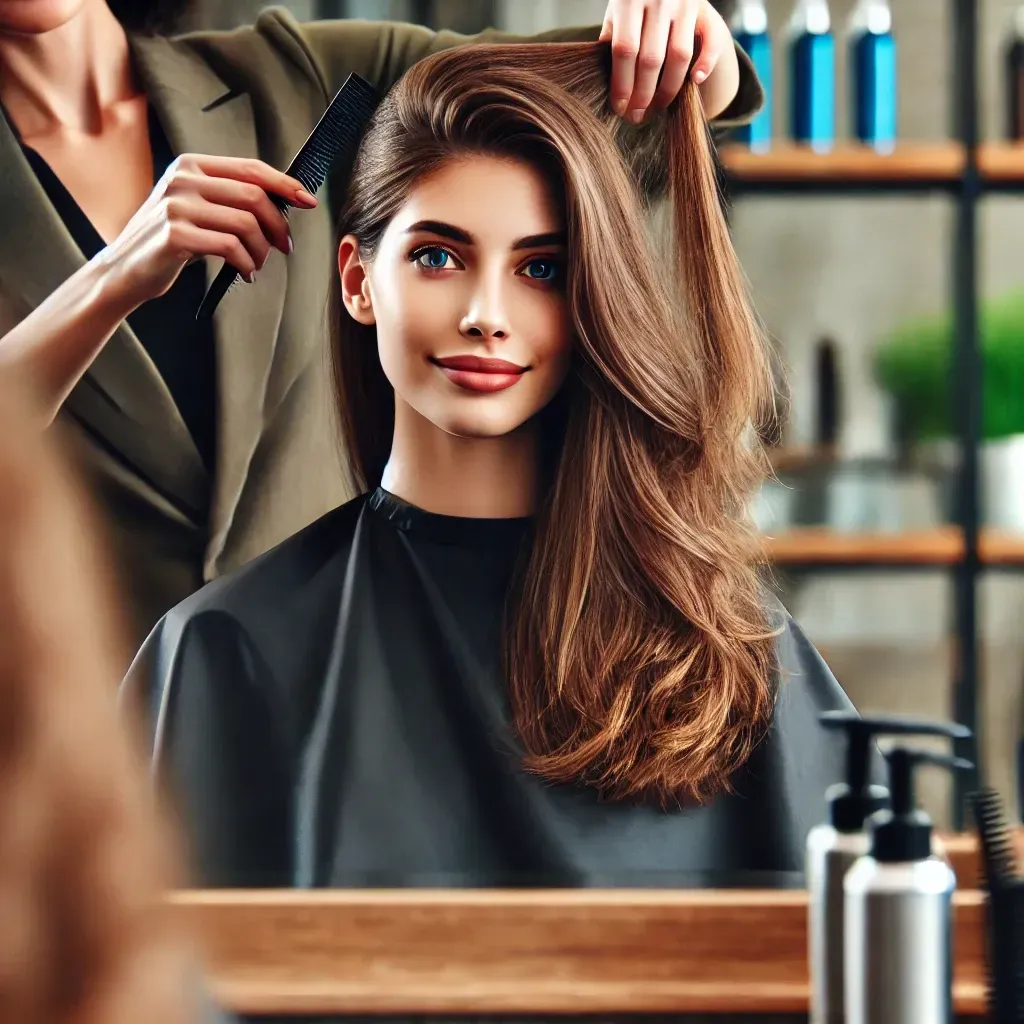 Une femme chez le coiffeur se fait couper les pointes pour entretenir ses cheveux.