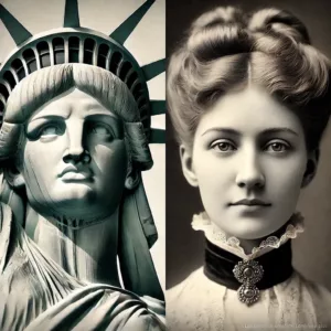 Comparaison du visage de la Statue de la Liberté avec un portrait historique de Charlotte Bartholdi.