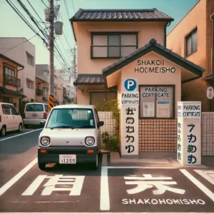 Vue d’un parking privé au japon avec signalisation shakoshomeisho.
