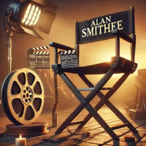 Chaise de réalisateur avec le nom “Alan Smithee” sur un plateau désertique.