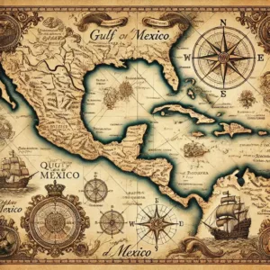 Carte ancienne du golfe du Mexique avec annotations espagnoles du XVIe siècle.