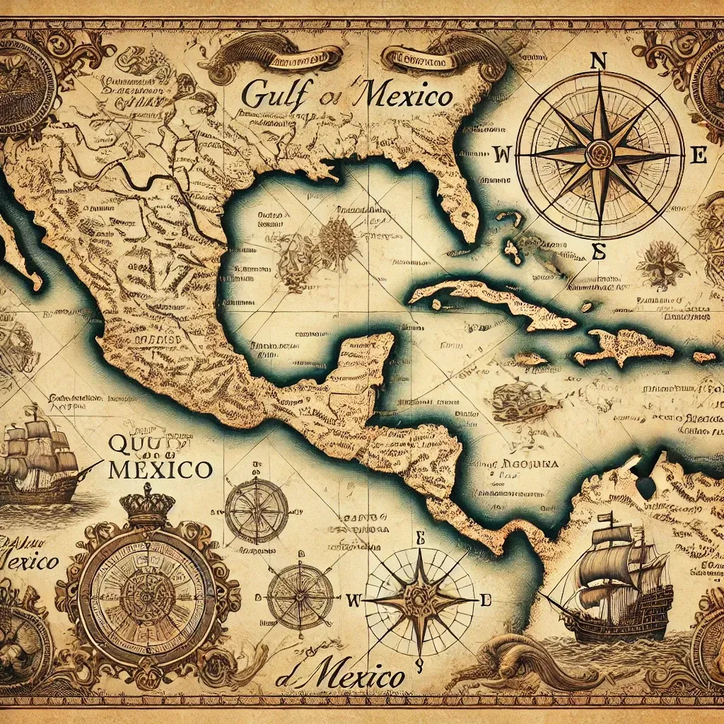 Carte ancienne du golfe du Mexique avec annotations espagnoles du XVIe siècle.