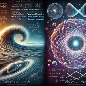 Illustration comparant la physique classique et la physique quantique.