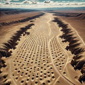 Vue aérienne de la Ligne de trous de Cajamarca, un mystérieux site archéologique au Pérou.
