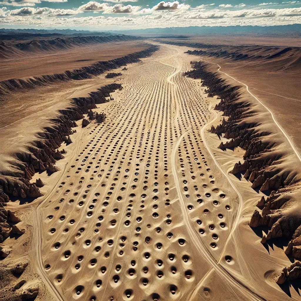 Vue aérienne de la Ligne de trous de Cajamarca, un mystérieux site archéologique au Pérou.