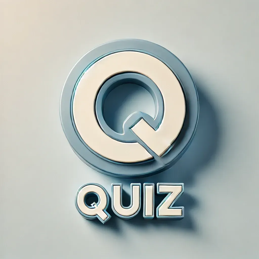 Image moderne et épurée avec une grande lettre "Q" et le mot "Quiz" en design minimaliste.