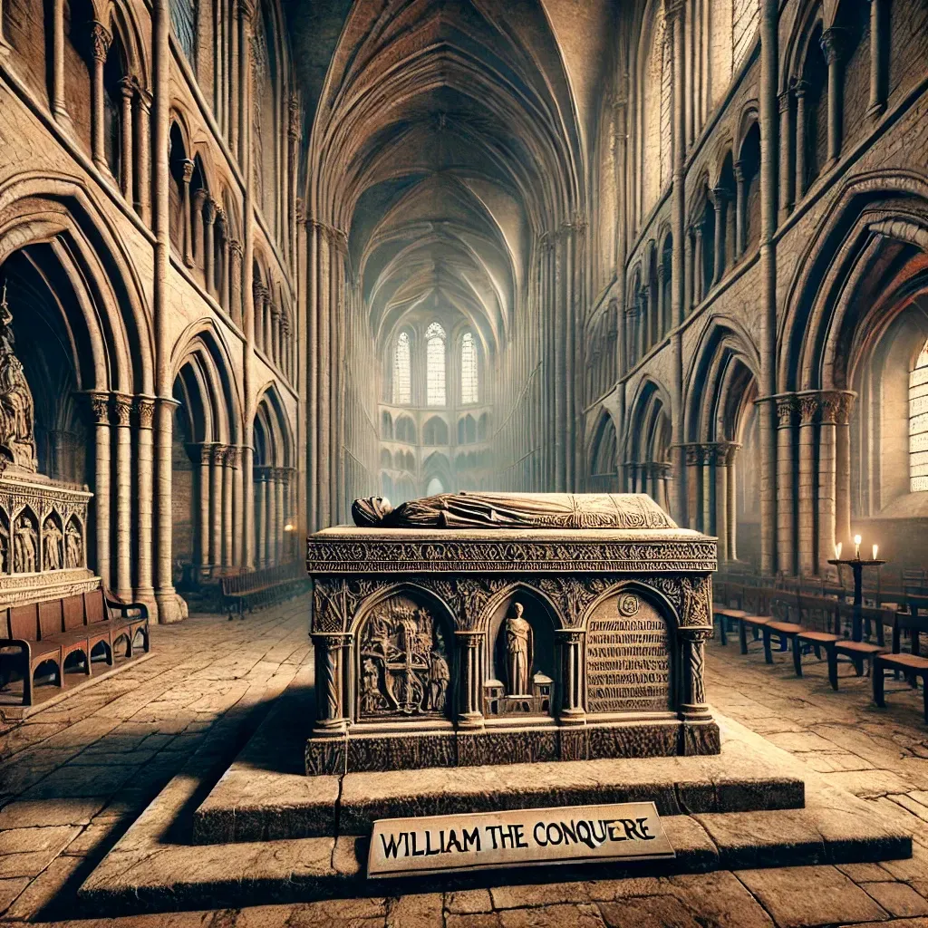 Tombeau de Guillaume le Conquérant dans l’abbaye Saint-Étienne de Caen.