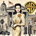 Olivia de Havilland devant un tribunal hollywoodien, symbolisant son combat pour les droits des acteurs.