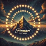 Illustration du logo Paramount Pictures avec une montagne majestueuse entourée de 22 étoiles lumineuses, symbolisant l’histoire du studio.