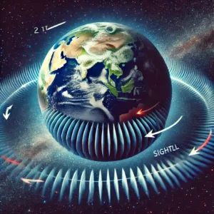 Illustration de la Terre montrant l'effet d'un séisme sur sa rotation.