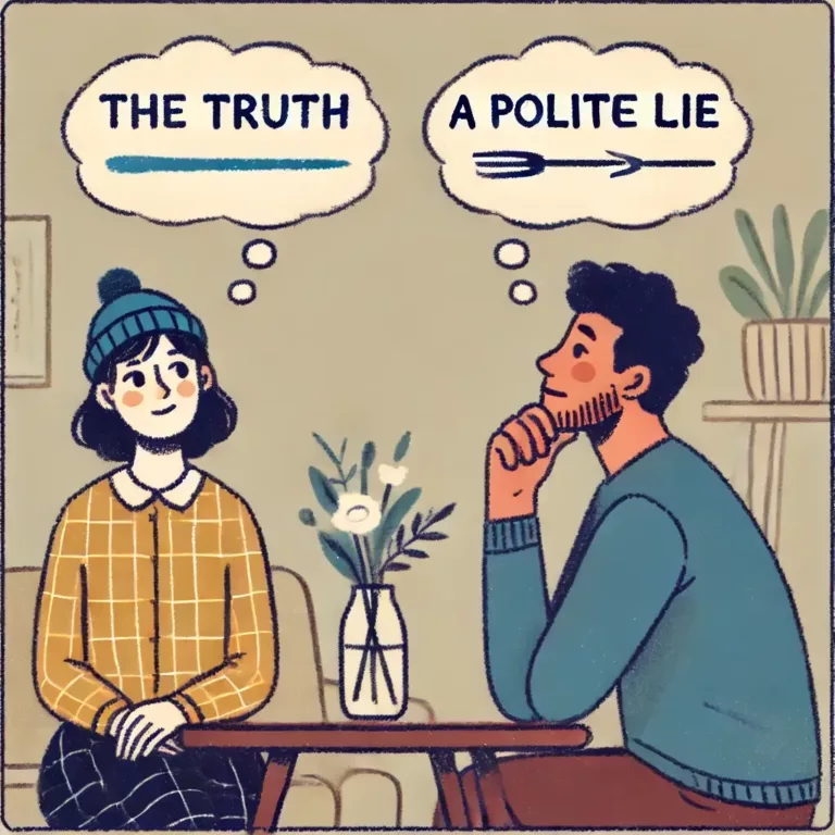 Une personne hésite à répondre lors d'une conversation, illustrant le dilemme entre vérité et politesse.