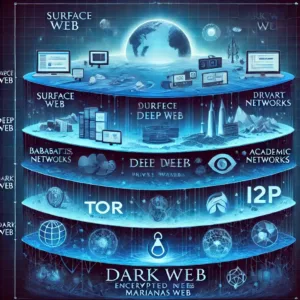 Illustration des couches du web, du surface web au marianas web.