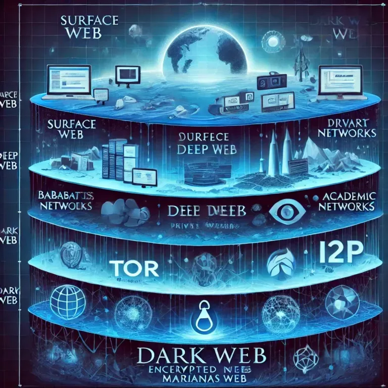 Illustration des couches du web, du surface web au marianas web.