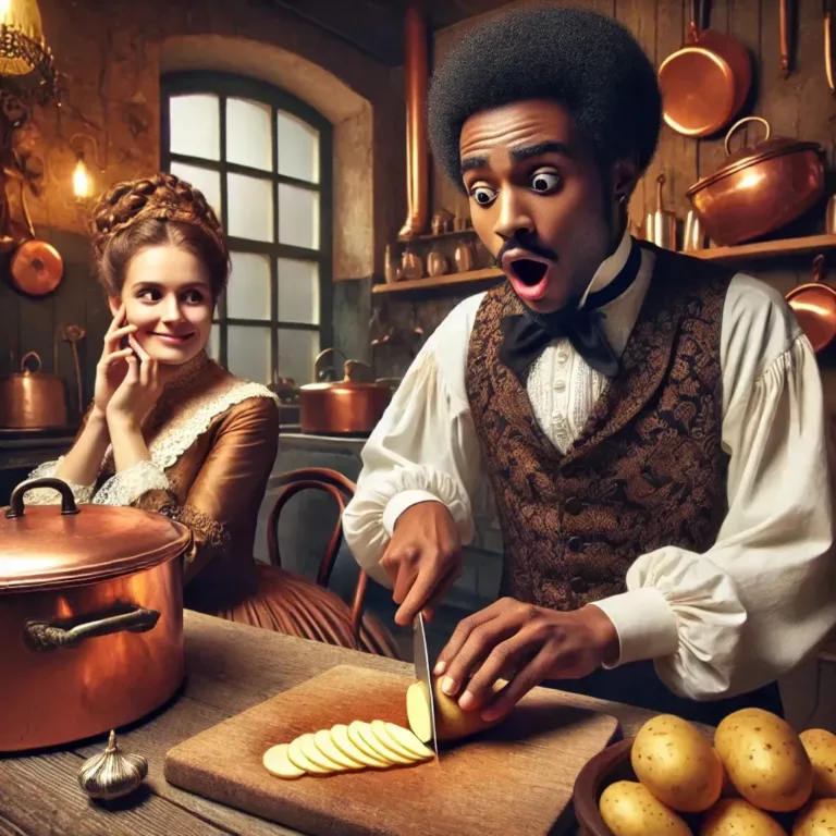 Chef afro-américain George Crum préparant les premières chips en 1853.