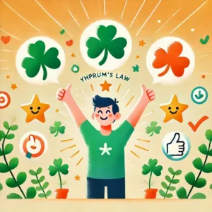Illustration joyeuse d’une personne entourée de symboles positifs représentant la loi de Yhprum.
