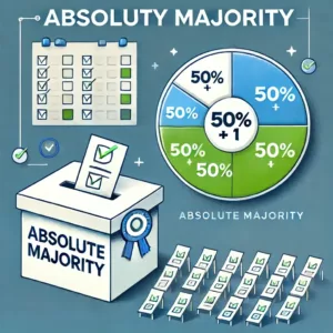 Illustration simple d’un vote montrant la majorité absolue avec un graphique et un bulletin.