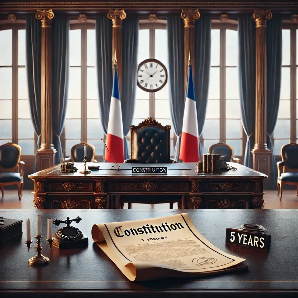 Bureau présidentiel vide illustrant la limitation des mandats en France.