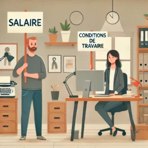 Deux salariés manifestant pacifiquement dans une petite entreprise.