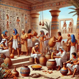 Scène de production de bière et de vin dans l’Égypte antique.
