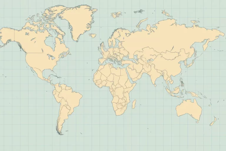 Carte du monde basée sur la projection de Mercator montrant les continents déformés en surface.