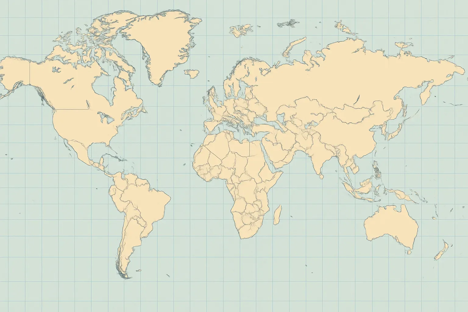 Carte du monde basée sur la projection de Mercator montrant les continents déformés en surface.