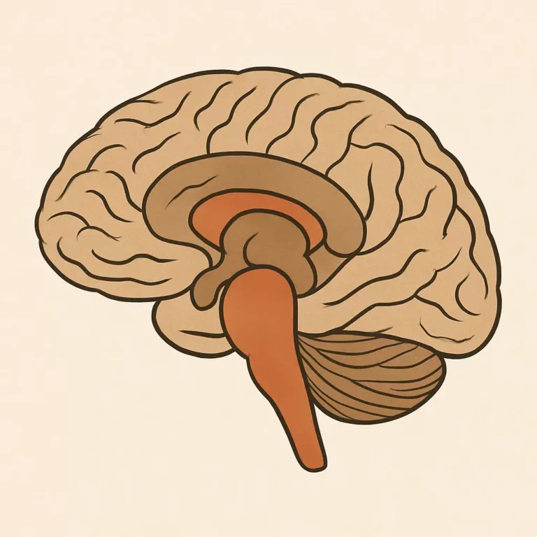 Illustration anatomique du cerveau humain sans texte, avec zones distinctes colorées.