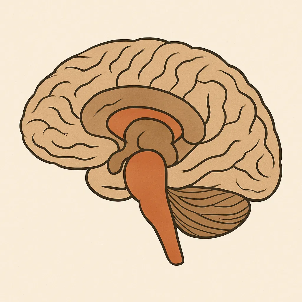 Illustration anatomique du cerveau humain sans texte, avec zones distinctes colorées.